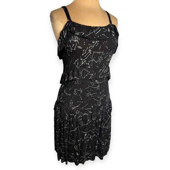 DESIGUAL black slip dress with silver sparkle outer space star constellations S - Picture 5 of 15